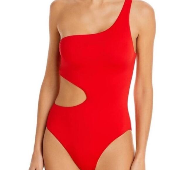 Aqua Red One Shoulder Cut Out One Piece Swimsuit Sz XL NWT - Picture 1 of 10